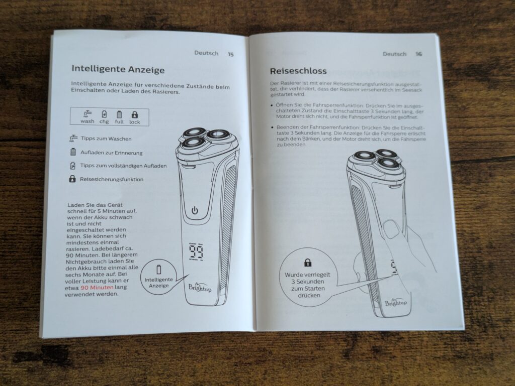 Anleitung des Brightup FK375S Rasierers (2)
