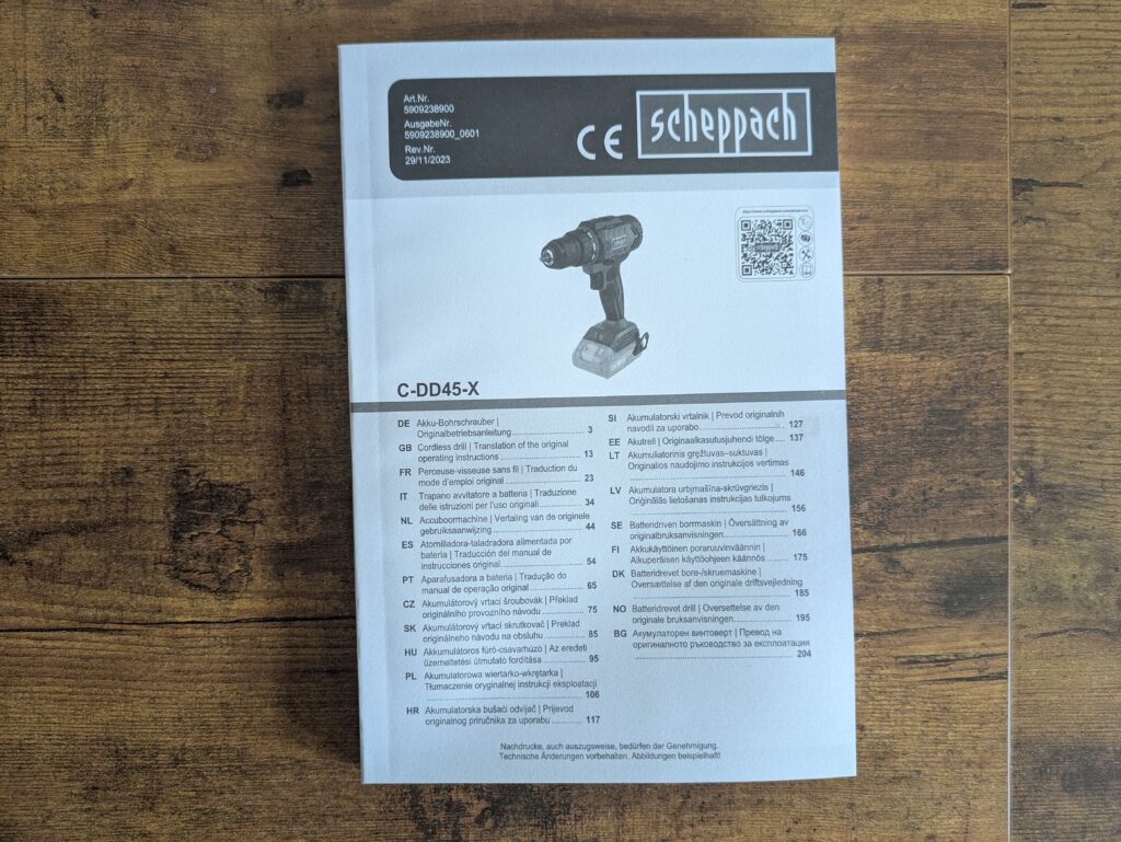 Anleitung des Scheppach C-DD45 Akkuschraubers
