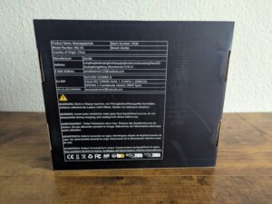Verpackung der Zerolia MG 03 Massagepistole von hinten
