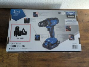 Verpackungs des Scheppach C-DD45 Akkuschraubers von unten