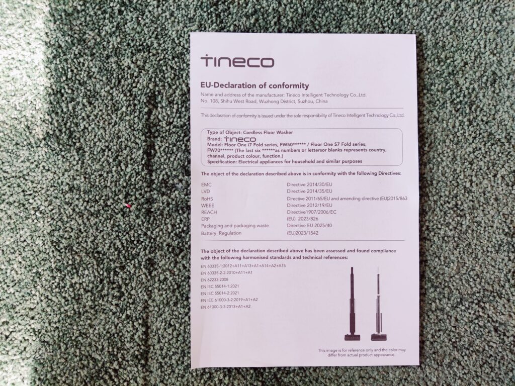 Tineco Floor One i7 Fold Premium Nass-Trockensauger Konformitätserklärung