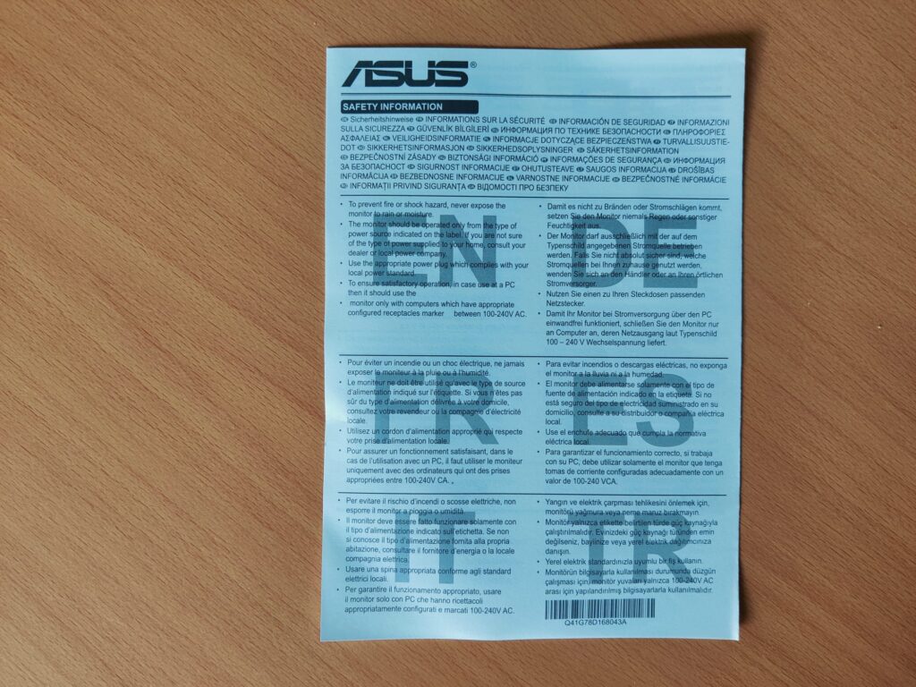 ASUS Eye Care VY279HGR Monitor Sicherheitshinweise