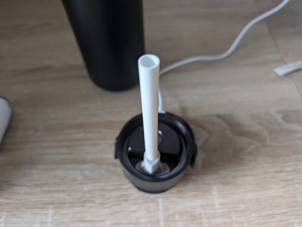 BRITA LARQ iQ Trinkflasche mit Wasserfilter Deckel mit eingestecktem Trinkhalm