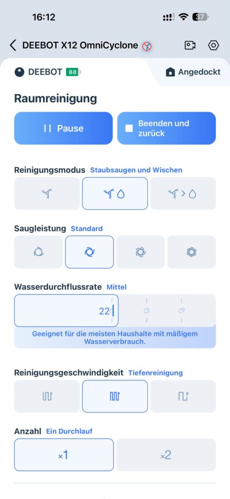 Ecovacs Deebot X12 OmniCyclone Saug-Wisch-Roboter App Einstellungen