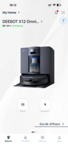 Ecovacs Deebot X12 OmniCyclone Saug-Wisch-Roboter App Hauptmenü