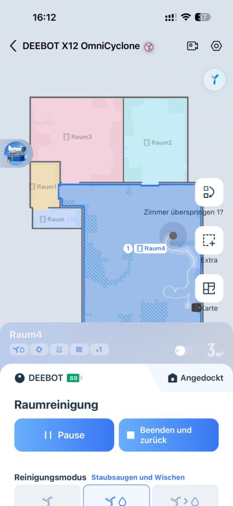 Ecovacs Deebot X12 OmniCyclone Saug-Wisch-Roboter Zimmeraufteilung in der App