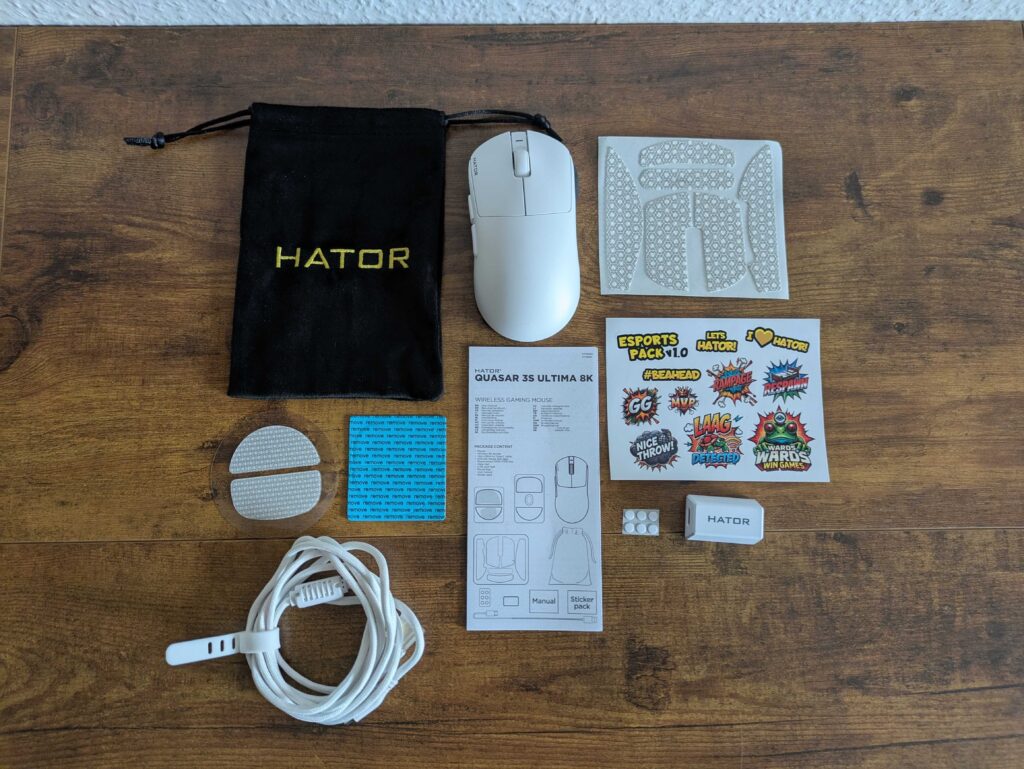 HATOR Quasar 3S ULTIMA 8K Wireless Gaming-Maus Lieferumfang