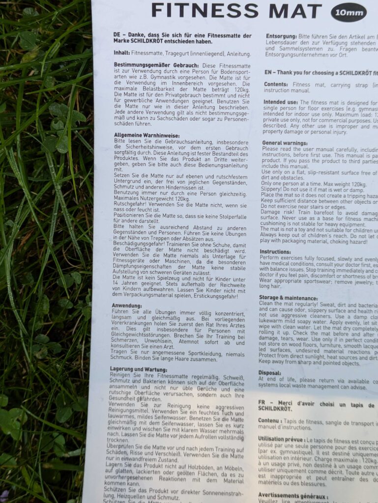 Schildkröt Gymnastikmatte Anleitung in Deutsch