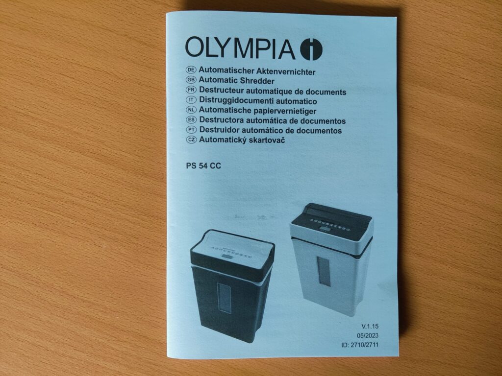 Olympia PS 54 CC Aktenvernichter Bedienungsanleitung