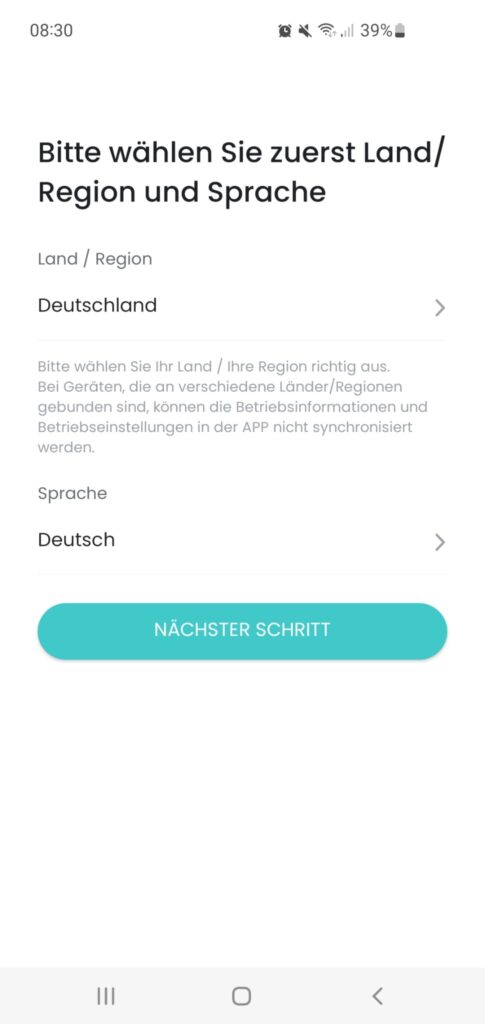 Lefant M210P Staubsauger-Roboter App Region wählen