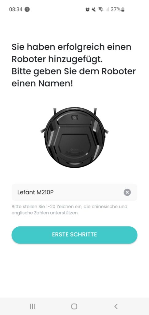 Lefant M210P Staubsauger-Roboter App Kopplung erfolgreich