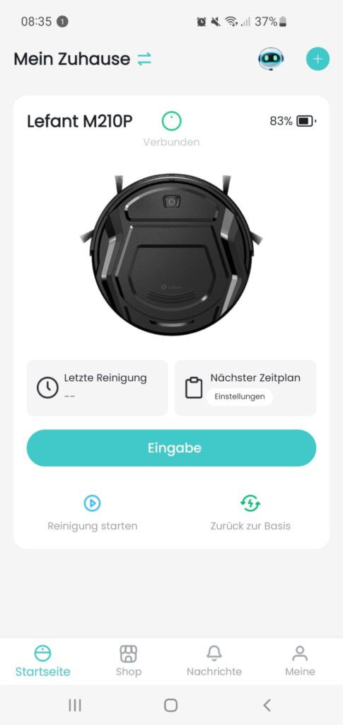 Lefant M210P Staubsauger-Roboter App Startseite