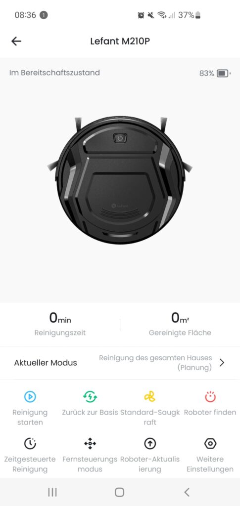 Lefant M210P Staubsauger-Roboter App Bereitschaftszustand