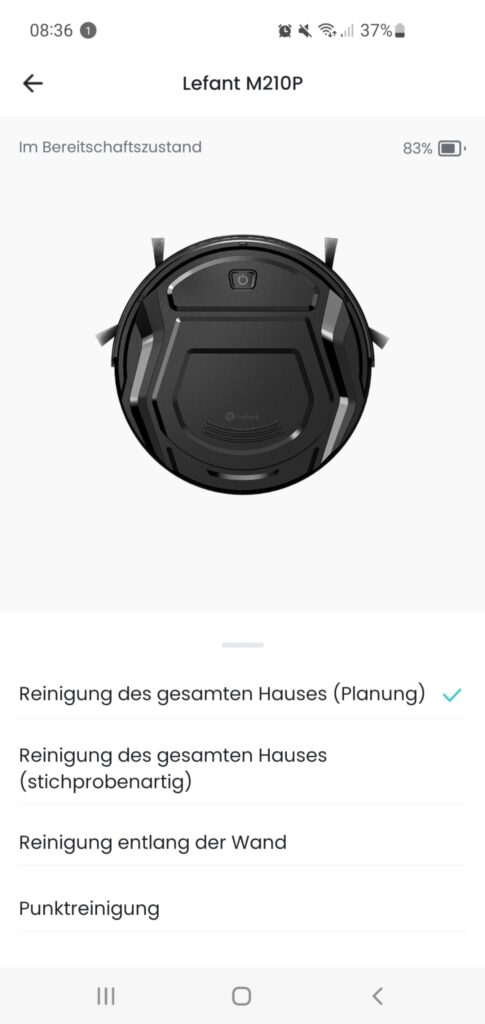 Lefant M210P Staubsauger-Roboter App Reinigungsmodi