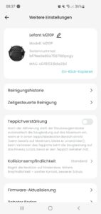 Lefant M210P Staubsauger-Roboter App weitere Einstellungen