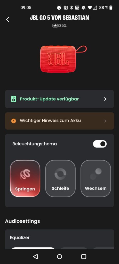 JBL Go 5 Lautsprecher App Startseite