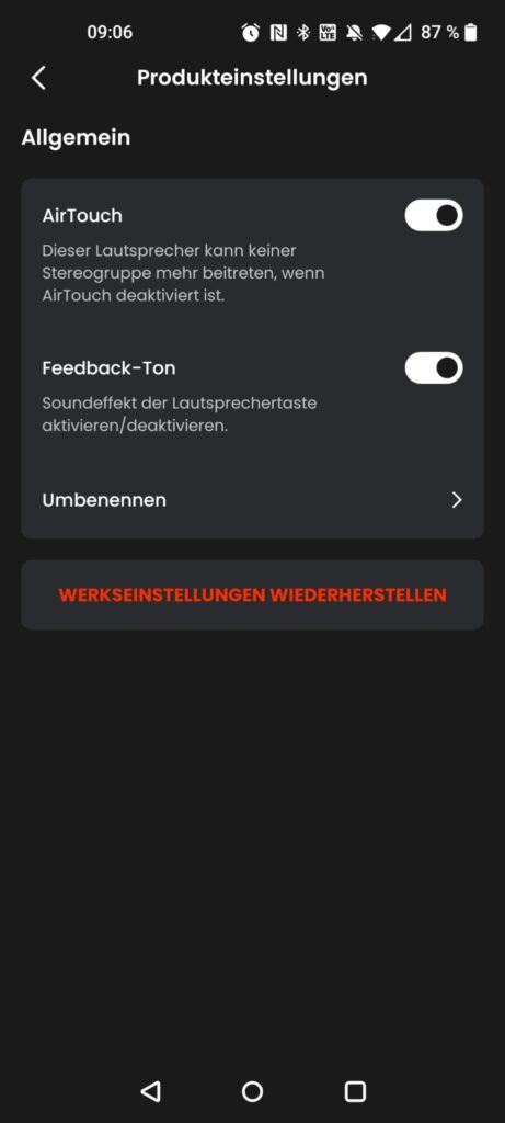 JBL Go 5 Lautsprecher App Produkteinstellungen