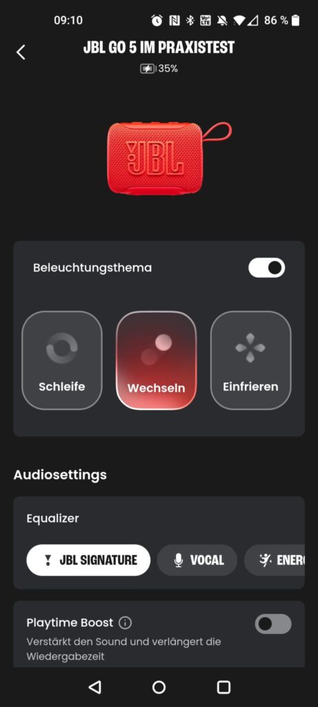 JBL Go 5 Lautsprecher App Beleuchtungsthema