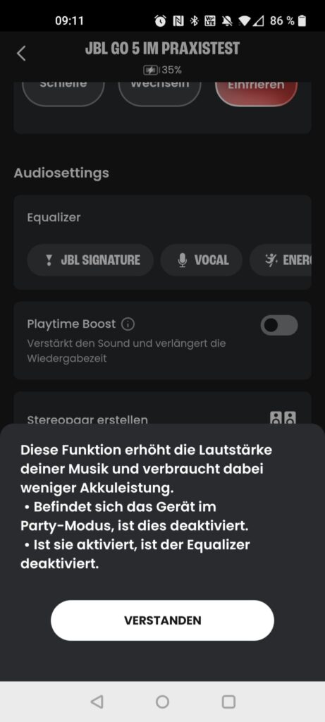 JBL Go 5 Lautsprecher App Playtime Boost