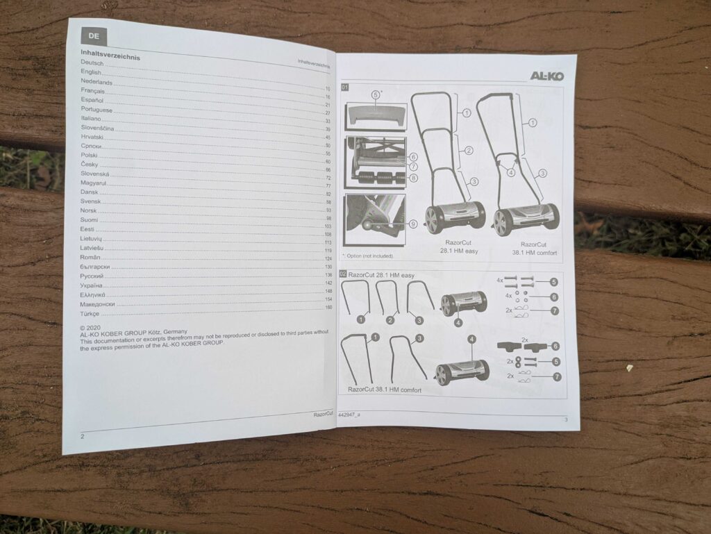 AL-KO Razor Cut 38.1 HM Comfort Spindelmäher Anleitung geöffnet