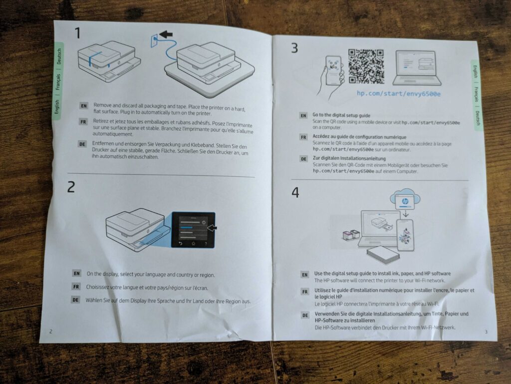 HP Envy 6520e Tintenstrahldrucker Anleitung geöffnet