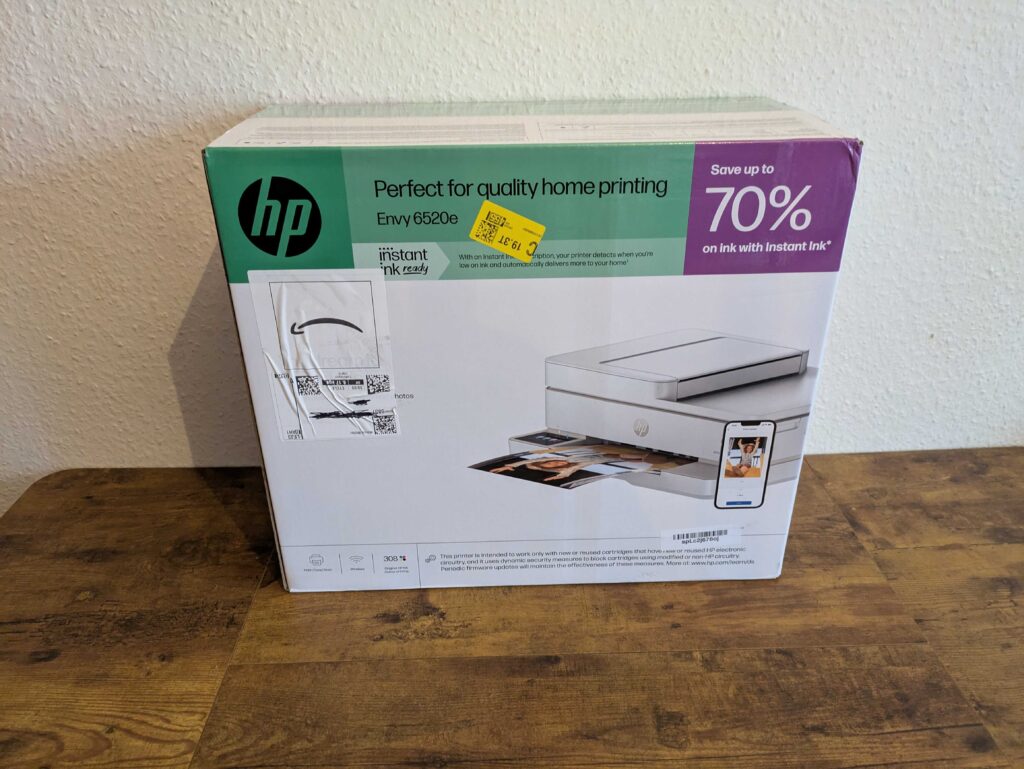 HP Envy 6520e Tintenstrahldrucker Verpackung von hinten