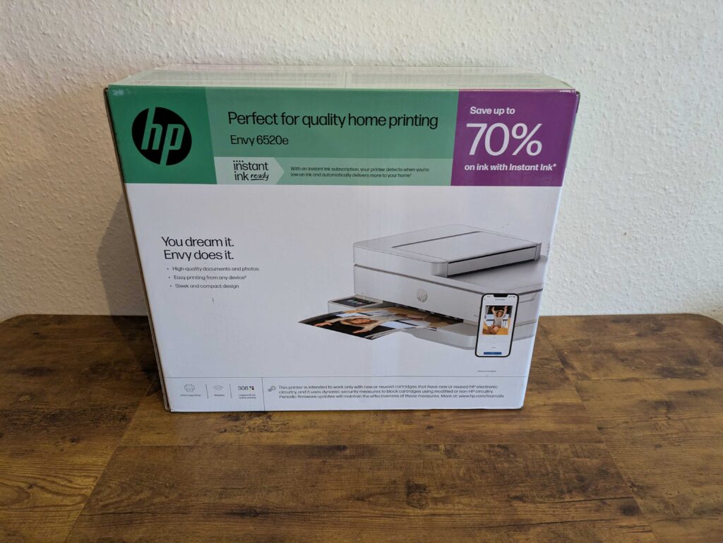 HP Envy 6520e Tintenstrahldrucker Verpackung von vorne