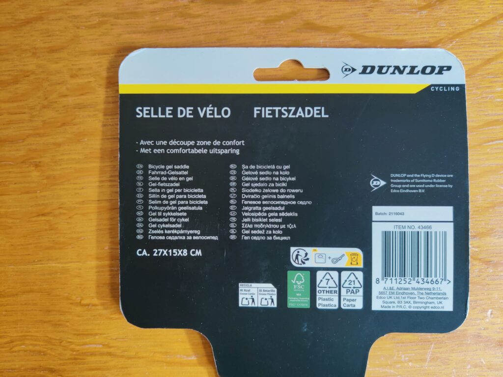 Dunlop Gel Comfort Fahrradsattel Produktinformationen