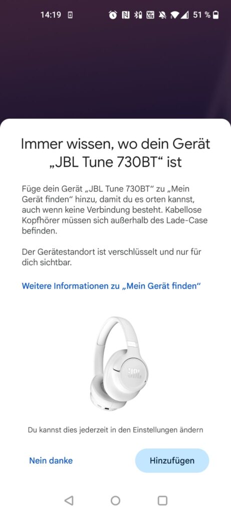 JBL Tune 730BT Over-Ear-Kopfhörer Gerät hinzufügen