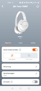 JBL Tune 730BT Over-Ear-Kopfhörer App Startseite