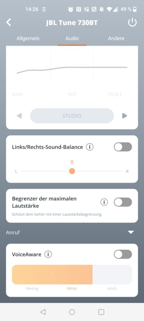 JBL Tune 730BT Over-Ear-Kopfhörer App Sound-Balance